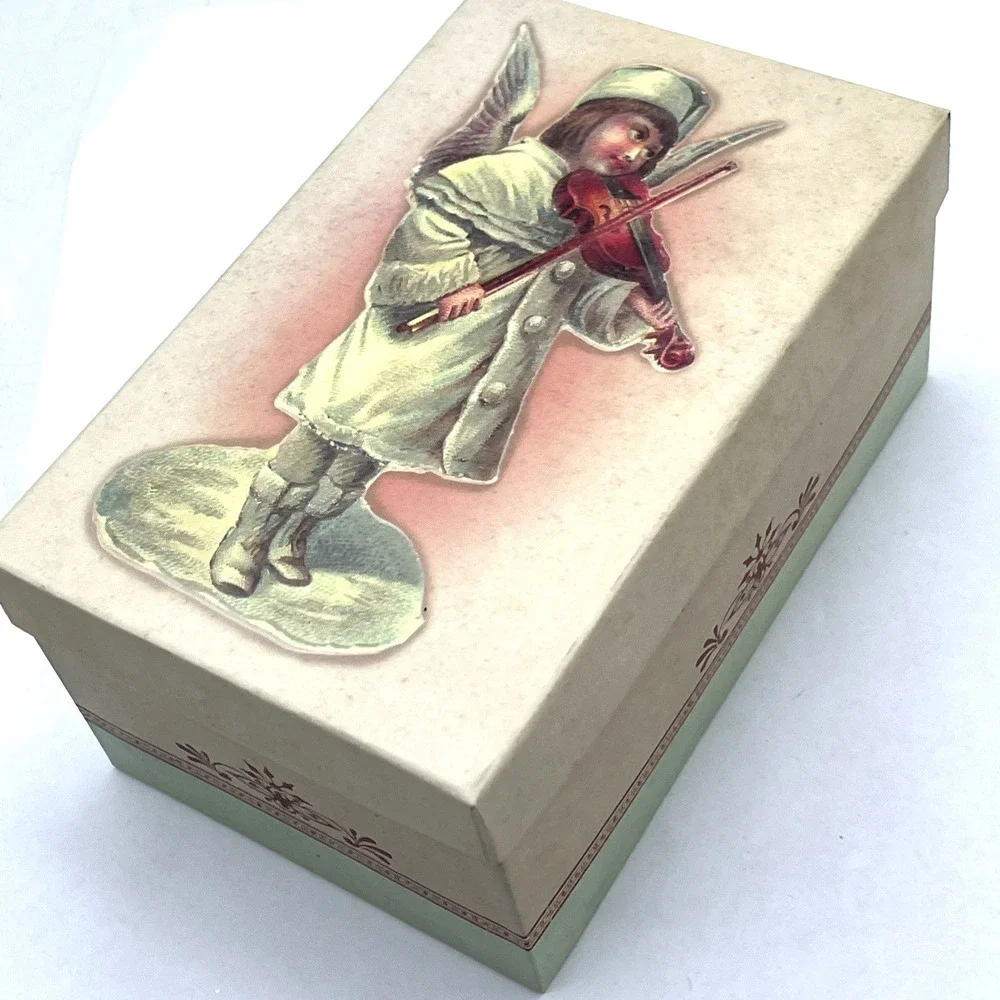 Vintage Costco Porcelain Snow Angel Wings Christmas Victorian Violin Ornament 5